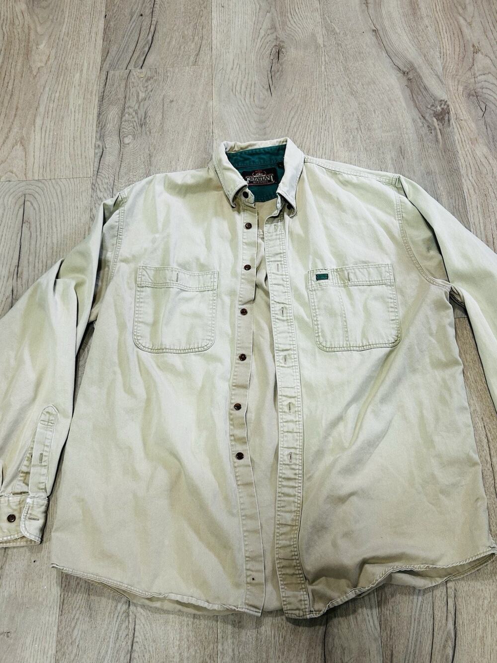 Greatland Mens LT Beige Cotton Twill Button-Up Shirt Long Sleeve Pockets